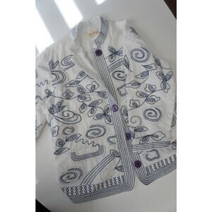 Norm Thompson Blue & White Embroidered Jacket – Artisanal Cottagecore Layer
